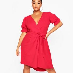 Boohoo Plus Size ➕️ Puff Sleeve Belted Midi Dress